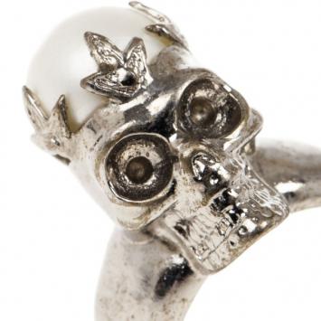 Alexander McQueen Pearl Crown Skull Ring Size 54.5