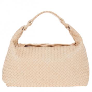Bottega Veneta Cream Leather Intrecciato Hobo