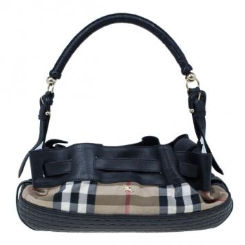Burberry Nova Check Canvas and Black Leather Shoulder Bag