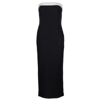 Pre Owned Chanel Black Contrast Leather Trim Detail Strapless Maxi Dress M