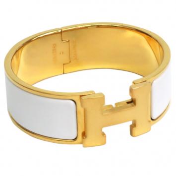 Hermes Clic Clac H Wide White Enamel Gold-Plated Bracelet PM