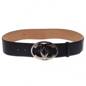 Chanel CC Logo Black Leather Belt 80CM