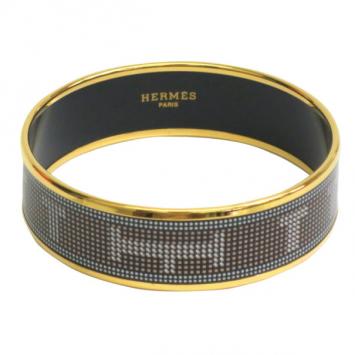 Hermes Wide Printed Enamel Gold-Plated Bracelet 20CM