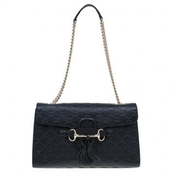 Gucci Black Guccissima Leather Emily Chain Shoulder Bag