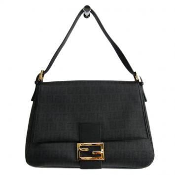 Pre Owned Fendi Black Zucchino Coated Canvas Mama Baguette Shoulder Bag