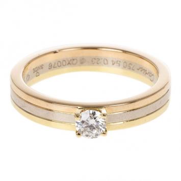 Cartier Three Gold 0.25ct Diamond Solitaire Ring Size 54