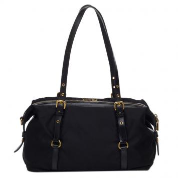 Pre Owned Prada Black Nylon Jacquard Bowling Bag