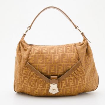Pre Owned Fendi Gold Rafia Tosca Esterna Fabric Hobo