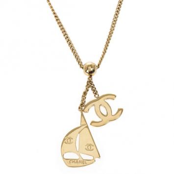 Chanel CC Sail Boat Charm Pendant Necklace
