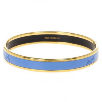 Hermes Printed Blue Enamel Gold-Plated Bracelet 19CM