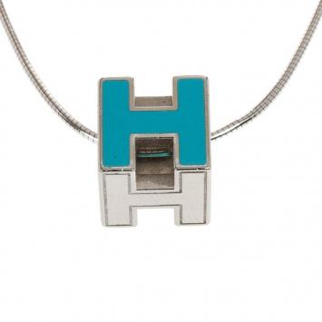 Hermes Cage d'H Light Blue Laquered Pendant Necklace