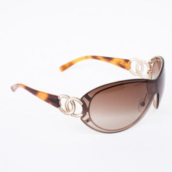 Chanel Brown 'CC' Logo Sheild Womens Sunglasses