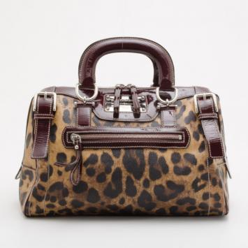 Dolce and Gabanna Leopard Satin 'Miss Easy Way' Mini Boston Bag