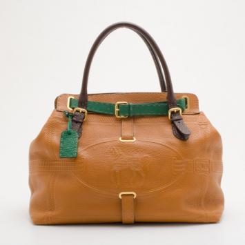 Fendi Tan and Green Belted Selleria Grand Borghese Bag