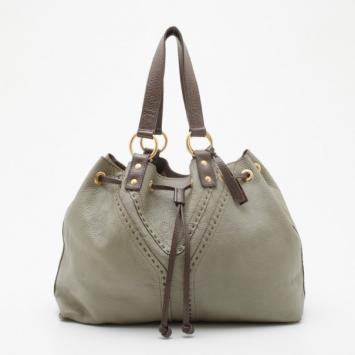 Yves Saint Laurent Pale Green and Brown Leather Double Sac Y Tote