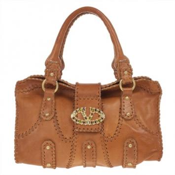 Valentino Brown Leather Catch Satchel