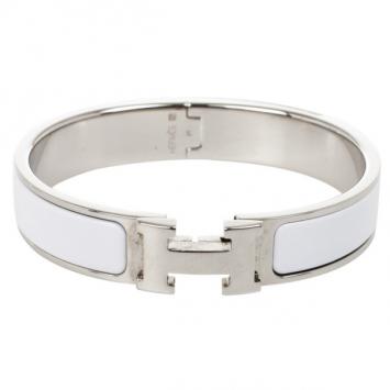Hermes Clic Clac H White Enamel Palladium Plated Bracelet PM