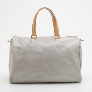 Carolina Herrera Silver Embossed CH Andy Boston Bag