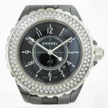 Chanel J12 Diamond Bezel Ceramic Black Ladies Wristwatch 