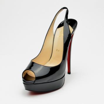 Christian Louboutin Black Patent Lady Peeptoe Sling Back Platform Sandals Size 39.5