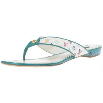 Louis Vuitton White Monogram Multicolor Thong Sandals Size 38.5