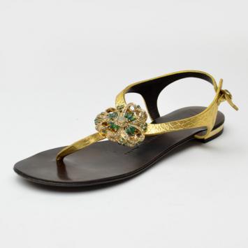 Giuseppe Zanotti Gold Embellished Flat Sandals Size 36