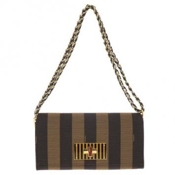 Fendi Brown Canvas Pequin Small Claudia Shoulder Bag