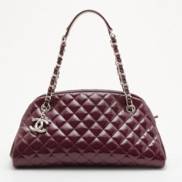 Chanel Burgundy Just Mademoiselle Medium Patent Bowler Satchel