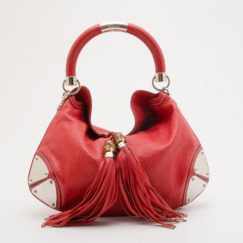 Gucci Red Leather Guccisima Indy Top Handle Bag