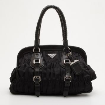 Prada Tessuto Gaufre Nylon Framed Satchel