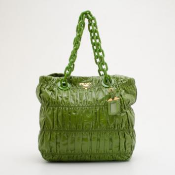 Prada Green Patent Vernice Gaufre Shopping Tote 