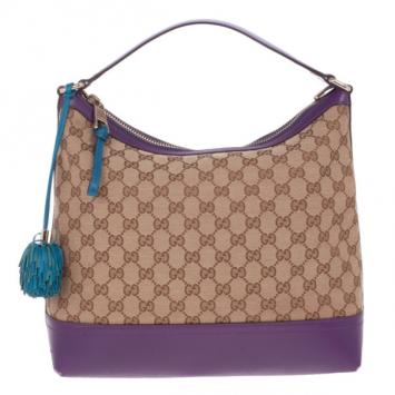 Gucci GG Canvas and Purple Leather Cheer Hobo