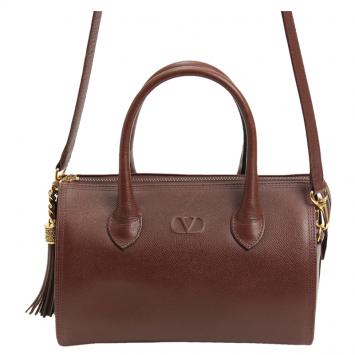 Pre Owned Valentino Burgundy Saffiano Leather Top Handle Crossbody