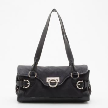 Salvatore Ferragamo Black Logo Satchel