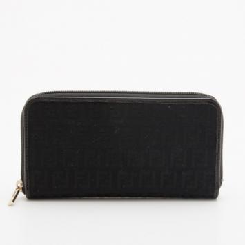 Fendi Black Zucchino Spalmati Zip Continental Wallet