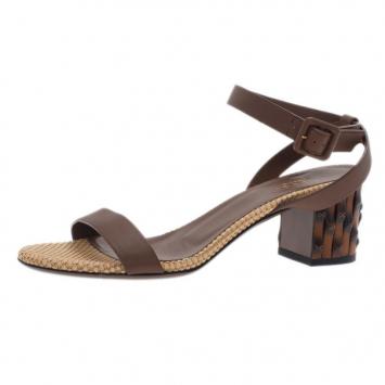 Gucci Brown Leather Dahlia Ankle Strap Sandals Size 37.5