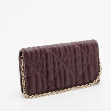 Christian Dior Burgundy Ruched Cannage Leather ‘Delices’ Convertible Wallet