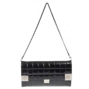 Chanel Black Patent Leather East West Flap Clutch Bag