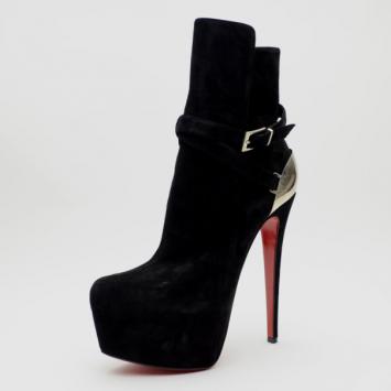 Christian Louboutin Black Equestria Suede Platform Boots Size 38.5