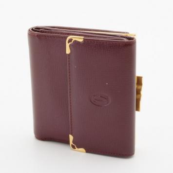 Must De Cartier Kisslock Bordeaux Leather Wallet