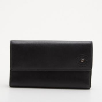 Chanel Black Leather CC Camelia Flap Wallet