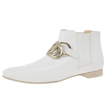 Tod's White Leather Chelsea Chain Leather Ankle Boots Size 40