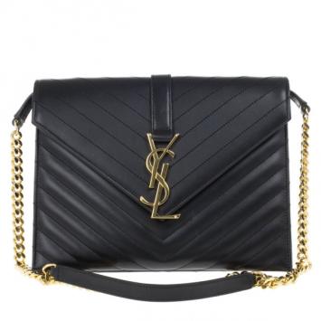 Saint Laurent Black Leather Classic Monogram Envelope Chain Bag