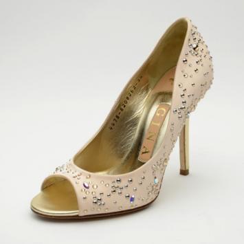 Gina Swarovski Crystal Studded Peep Toe Pumps Size 36