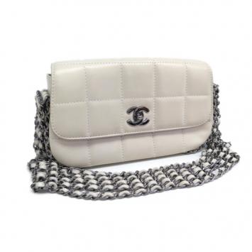 Chanel White Lambskin Triple Chain Flap Bag