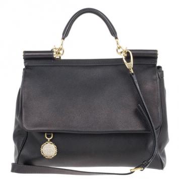 Dolce and Gabbana Black Calfskin Large Sicily Tote