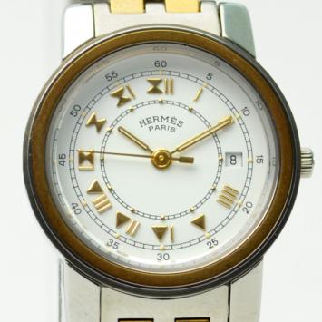 Hermes 18K Gold SS White Ladies Wristwatch 