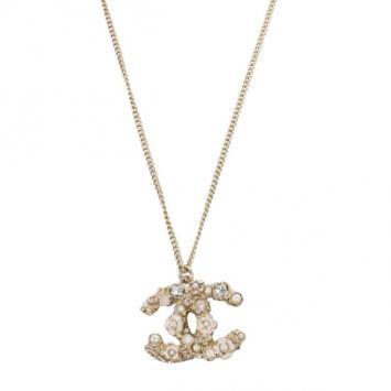 Chanel CC Crystal Signature Floral Pendant Necklace