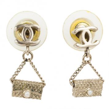 Chanel CC Logo Mini Bag Drop Earrings