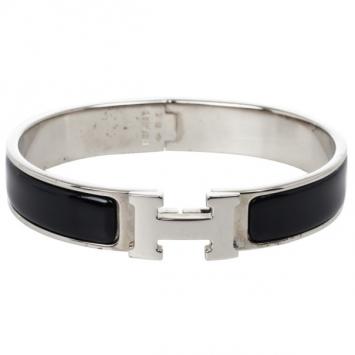 Hemes Clic Clac H Black Enamel Palladium Plated Bracelet GM